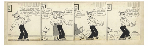 Chic Young Hand-Drawn Blondie Comic Strip From 1948 Titled Apt Pupils! -- Dagwood Needs Reading Glasses